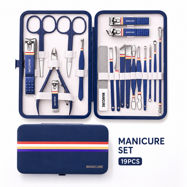 19-in-1 Stainless Steel Manicure Set, Travel Nail Clipper Kit, Professional Grooming Tools Case, Pedicure & Nail Care Kit