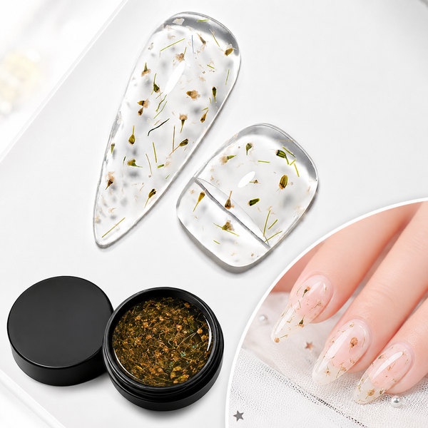 White Daisy Dried Flower Gel, Clear Floral Nail Gel, Pressed Flower Nail Art, Spring Blossom UV Gel, Fairy Garden Nails