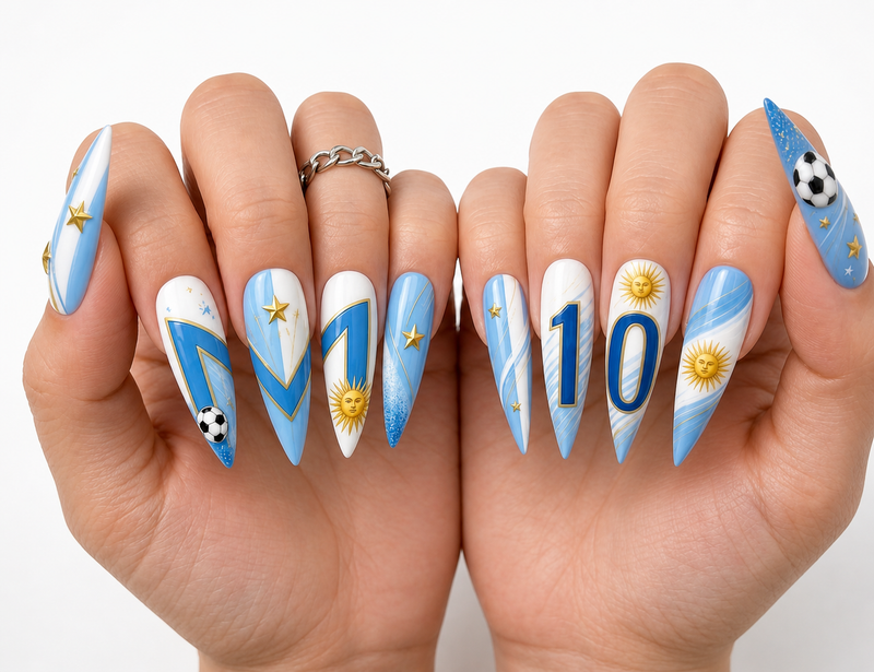 2026 Argentina Football Press On Nails, Argentina Flag Nail Set, Sport Fan Gift for Her