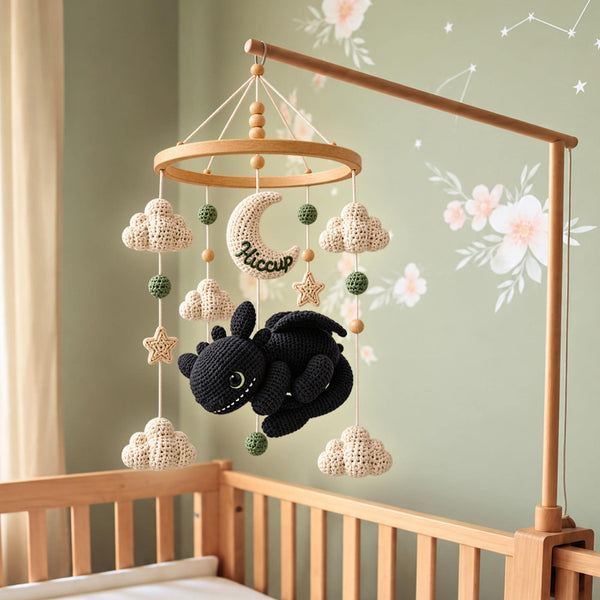 Baby Mobile,Crochet Dragon Baby Mobile, Handmade Nursery Crib Mobile, Black Dragon Nursery Decor