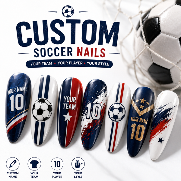 Custom Soccer Press On Nails, Personalized Football Fan Nails, Team Color Nails, Sport Nail Design