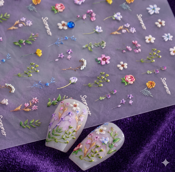 Flower Nail Stickers for Nail Art - Flowers Nail Art Stickers Summer Floral Leaf Plant 5D Embossed Nail Decals Self-Adhesive Nails Supply Manicure Sliders Flower Stickers for Nails Decoration