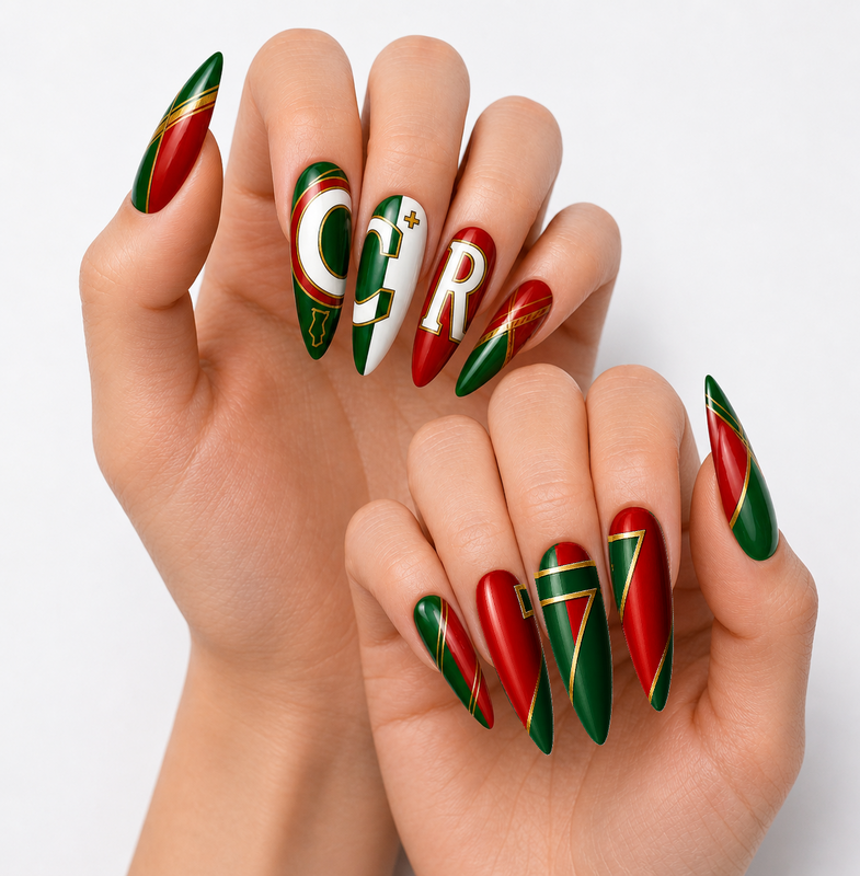 2026 Portugal Football Press On Nails, Portugal Flag Nail Set, Sport Nail Design