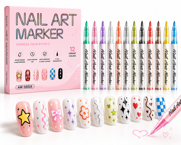 12 Colors Nail Art Pens Set, 3D Nail Polish Pens, Quick-Drying Acrylic Paint Markers, 0.7mm Dotting Painting Liner Brush for DIY Nail Design, Home & Salon Manicure Tools