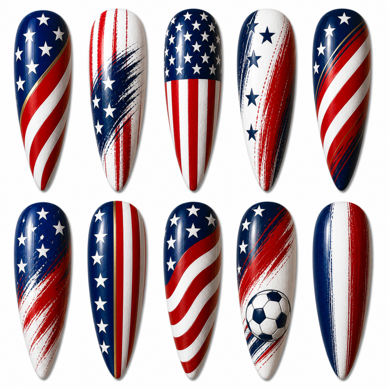 2026 American Football Press On Nails, America Flag Nail Set, Soccer Worlcup Nails Art
